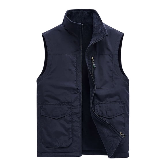 Lovskoo Men's Workout Vest Coats Tank Tops Sleeveless Thin Sports Multi-Pocket Casual Quick-Drying Loose Hiking Cargo Outdoor Jackets Blue