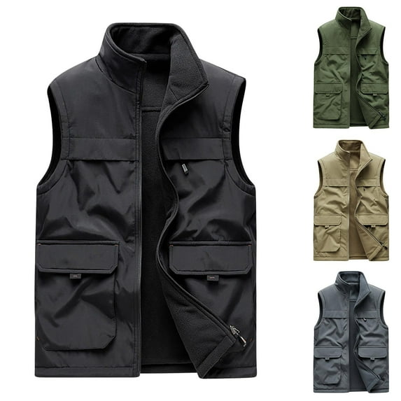 Lovskoo Men's Workout Vest Coats Tank Tops Sleeveless Thin Sports Multi-Pocket Casual Quick-Drying Loose Hiking Cargo Outdoor Jackets Gray