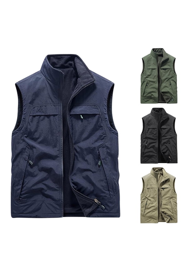 Men's Workout Vest Coats Tank Tops Sleeveless Thin Sports Multi-Pocket Casual Quick-Drying Loose Hiking Cargo Outdoor Jackets Khaki