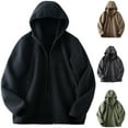 thumbnail image 1 of Lovskoo Men's Zip-Up Hoodie Sweatshirts Winter Fleece Lined Loose Pockets Jacket Outdoor Coat Long Sleeve Hooded Casual Outwear & Jackets Black, 1 of 4