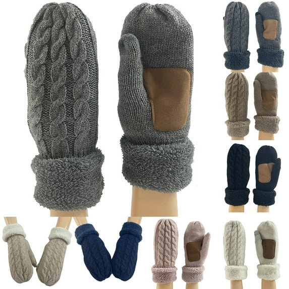 Lovskoo Men's and Women's Same Knitted Wool Cover Outdoor Windproof Warm and Thickened Adult Finger Plush Gloves Coffee