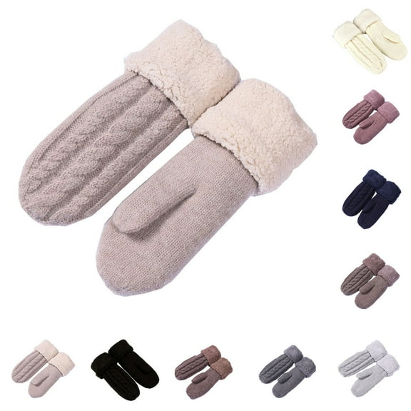 Lovskoo Men's and Women's Same Knitted Wool Cover Outdoor Windproof Warm and Thickened Adult Finger Plush Gloves Gray
