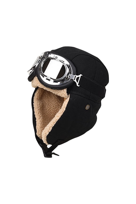 Men's and Women's Winter Hat Thick Windproof and Warm Ear Protection Adhesive Cloth Cotton Hat Black