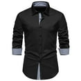 thumbnail image 1 of Lovskoo Mens Button Down Long Sleeve Shirt Collared Striped Solid Color Blocking Casual Shirt Lapel Top Shirt Black, 1 of 9