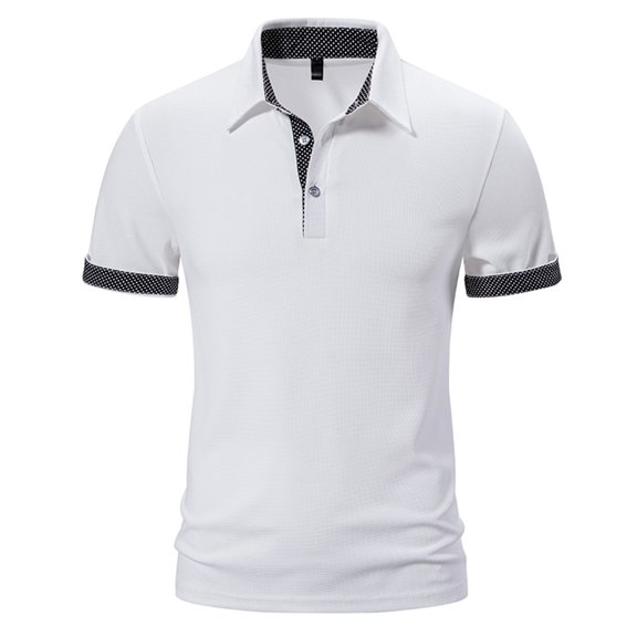 Lovskoo Mens Button Down Short Sleeve Shirt Collared Shirt Solid Color Casual Patchwork Print Button T Shirt Pullover Blouse White