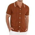 thumbnail image 1 of Lovskoo Mens Button Down Short Sleeve Shirt Collared Shirt Trendy Knit Hollow Out Casual Solid Color Blouse Shirt Brown, 1 of 1