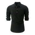 thumbnail image 1 of Lovskoo Mens Button Down Short Sleeve Shirt Cotton Linen Collared Shirt Casual Solid Color Blouse Shirt Black, 1 of 5