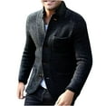 thumbnail image 1 of Lovskoo Mens Cardigan Sweater Jacket Pullover Knit Stand Collar Elastic Solid Color Half Sweater Tops Dark Gray, 1 of 5