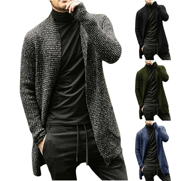 Lovskoo Mens Cardigan Sweater Winter Trendy Slim Solid Color Sweater Single Button Casual Knit Tops Coat Black