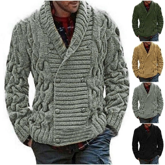 Lovskoo Mens Cardigan Sweater Winter Trendy Slim Solid Color Sweater Single Button Casual Knit Tops Coat Black