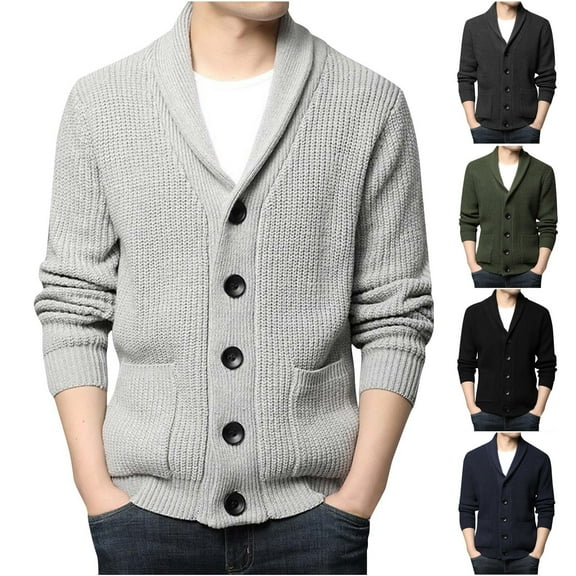 Lovskoo Mens Cardigan Sweater Winter Trendy Slim Solid Color Sweater Single Button Casual Knit Tops Coat Black