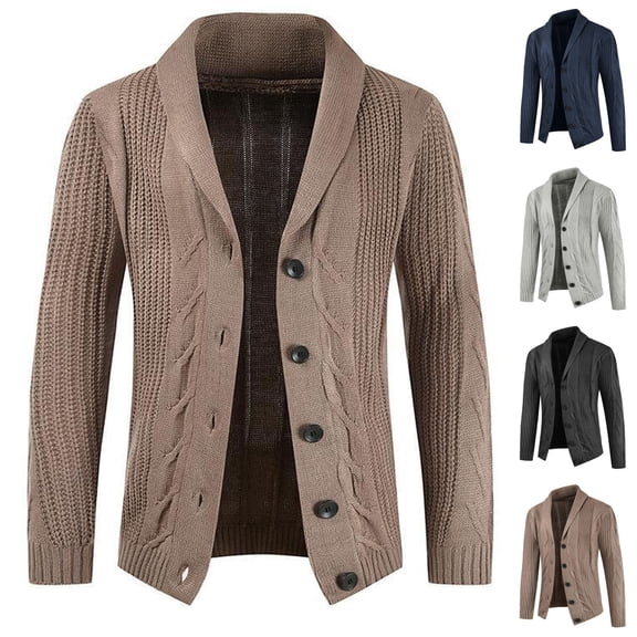 Lovskoo Mens Cardigan Sweater Winter Trendy Slim Solid Color Sweater Single Button Casual Knit Tops Coat Gray