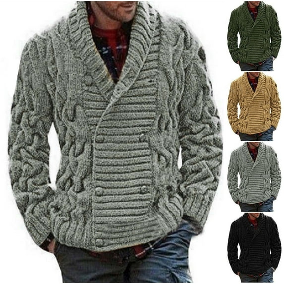 Lovskoo Mens Cardigan Sweater Winter Trendy Slim Solid Color Sweater Single Button Casual Knit Tops Coat Olive Green