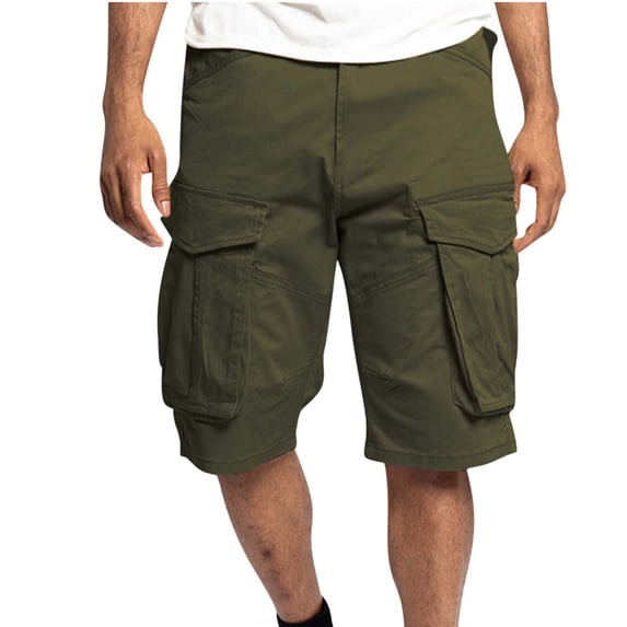Lovskoo Mens Cargo Shorts Summer Casual Solid Color Outdoors Pocket Beach Work Shorts Pants Olive Green XL
