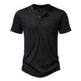 thumbnail image 1 of Lovskoo Mens Casual Henley Shirts V Neck Short Sleeve Trendy Casual Solid Color Slim T Shirt Tops Blouse Vacation Beach Summer Tops Black, 1 of 9