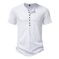 thumbnail image 1 of Lovskoo Mens Casual Henley Shirts V Neck Short Sleeve Trendy Casual Solid Color Slim T Shirt Tops Blouse Vacation Beach Summer Tops White, 1 of 9