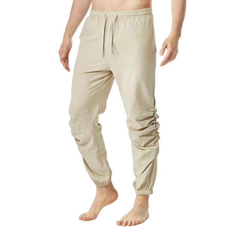 Lovskoo Mens Closed Bottom Sweatpants Fashion Solid Cozy Elastic Waist Pocket Trousers Sport Pants Khaki