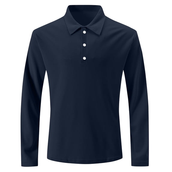 Lovskoo Mens Collared Long Sleeve Shirt Classic Button Basic Solid Color Designed Collared Shirt Fashion Casual Shirts Navy