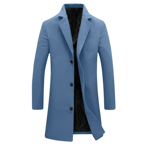 Lovskoo Mens Long Sleeve Wool Blend Trench Coat Notch Lapel Casual Outwear Pea Coats Winter Overcoat Blue