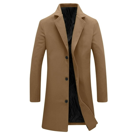 Lovskoo Mens Long Sleeve Wool Blend Trench Coat Notch Lapel Casual Outwear Pea Coats Winter Overcoat Brown