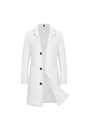 Mens Long Sleeve Wool Blend Trench Coat Notch Lapel Casual Outwear Pea Coats Winter Overcoat White