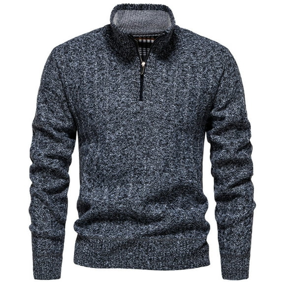 Lovskoo Mens Quarter Zip Sweater Pullover Solid Color Knitwear Fleece Lined Thick Warm Zipper Stand Collar Blouse Dark Gray