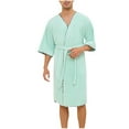 thumbnail image 1 of Lovskoo Flannel Bathrobe for Men Winter Warm Solid Color Nightgown Loose Thick Long Velvet Bathrobe Bath Robes Mint Green, 1 of 8