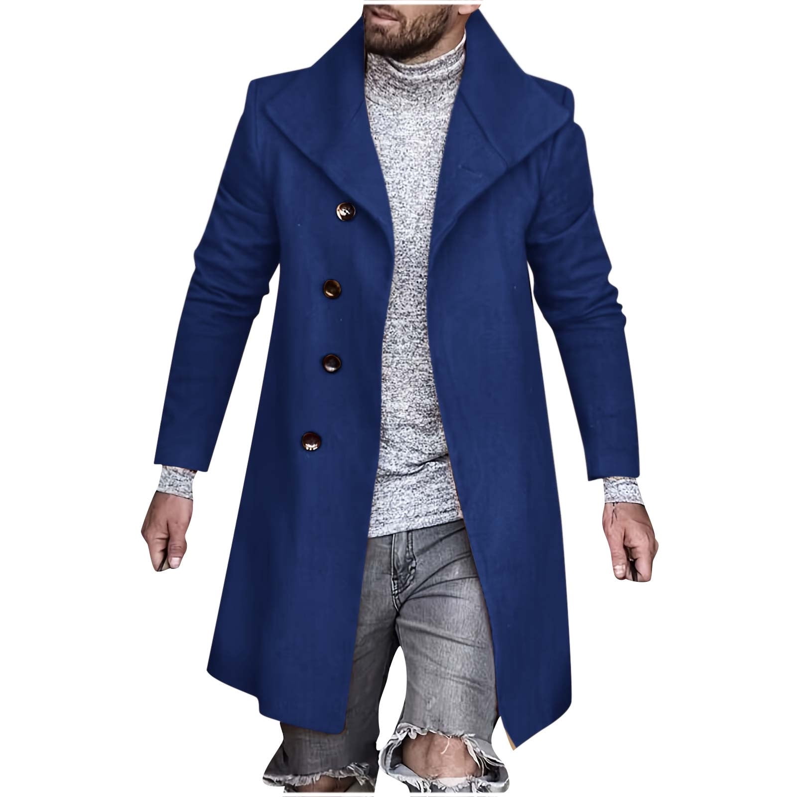 Lovskoo Mens Single Breasted Trench Coat, Long Sleeve Winter Warm