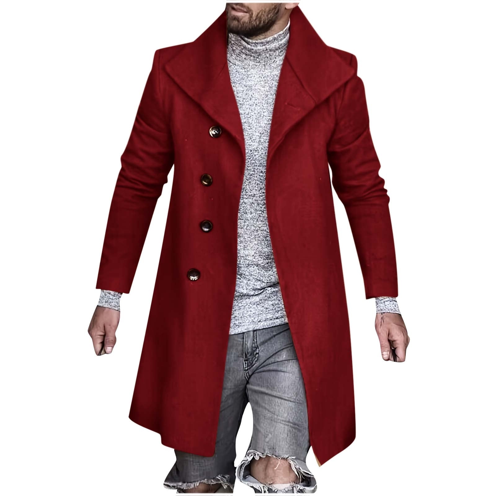 Lovskoo Mens Single Breasted Trench Coat, Long Sleeve Winter Warm