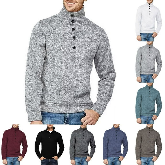 Lovskoo Mens Sweaters Casual Fall and Winter Pullover Stand Collar Long Sleeve Botton Sweater Thin Plush Knit Coat Claret