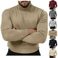 thumbnail image 1 of Lovskoo Mens Sweaters Solid Color Pullover High Stretch High Neck Knit Long Sleeve Top/Shirt Navy, 1 of 5