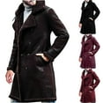 thumbnail image 1 of Lovskoo Mens Winter Coats Fuzzy Fleece Lined Leather Jacket Long Sleeve Double-Breasted Jacket Button Thick Warm Notch Lapel Collar Solid Color Long Trench Coat Overcoat Claret, 1 of 7