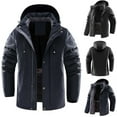 thumbnail image 1 of Lovskoo Mens Winter Coats Fuzzy Fleece Lined Quilted Jacket Hooded Zipper Open-Front Solid Color Thickened Warm Long Sleeve Cotton-Padded Coat Navy, 1 of 9