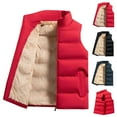 thumbnail image 1 of Lovskoo Mens Winter Coats Fuzzy Fleece Lined Quilted Jacket Puffer Vest Casual Solid Zipper Pockets Keep Warm Sleeveless Tops Vest Coat Red, 1 of 5