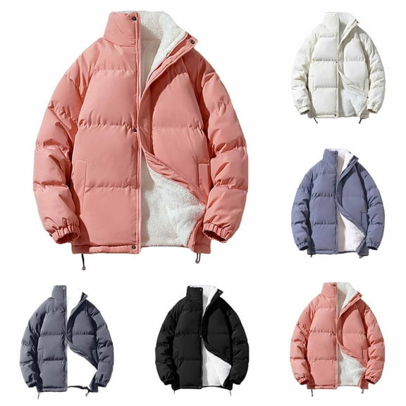 Lovskoo Mens Winter Coats Fuzzy Fleece Lined Quilted Jacket Zipper Open-Front Cardigan Stand Collar Loose Solid Color Long Sleeve Cotton-Padded Coat Black