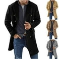 thumbnail image 1 of Lovskoo Mens Winter Coats Pea Coat Ingle-Breasted Warm Long Coat Solid Color Long Sleeve Casual Outwear & Jackets Trench Coat Overcoat Khaki, 1 of 5