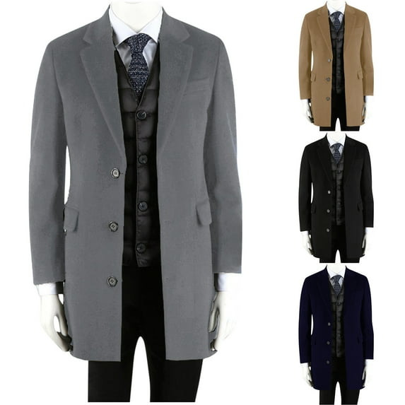 Lovskoo Mens Winter Coats Pea Coat Ingle-Breasted Warm Long Coat Solid Color Long Sleeve Casual Outwear & Jackets Trench Coat Overcoat Navy