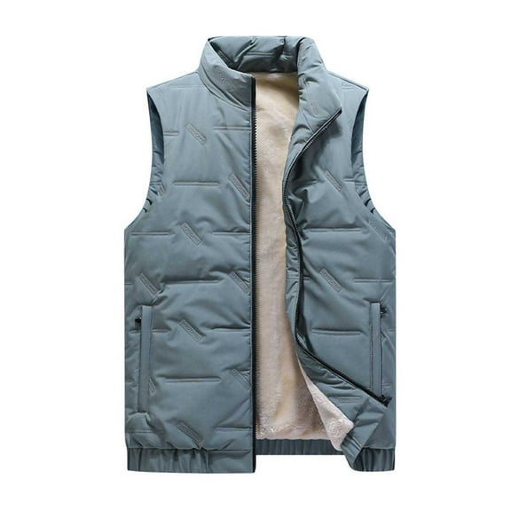 Lovskoo Men's Outdoor Casual Sleeveless Quilted Jackets Fleece Lined Stand Collar Full Zip Coats Warm Outwear Padded Vest Coats Green