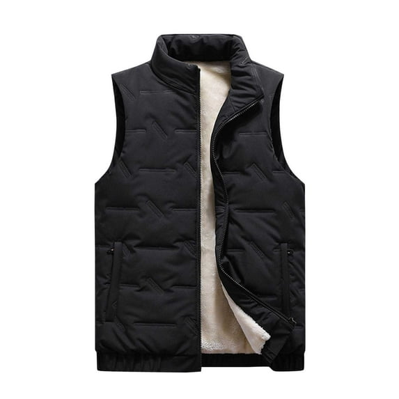 Lovskoo Men's Outdoor Casual Sleeveless Quilted Jackets Fleece Lined Stand Collar Full Zip Coats Warm Outwear Padded Vest Coats Black