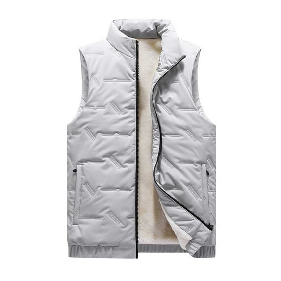 Lovskoo Men's Outdoor Casual Sleeveless Quilted Jackets Fleece Lined Stand Collar Full Zip Coats Warm Outwear Padded Vest Coats White