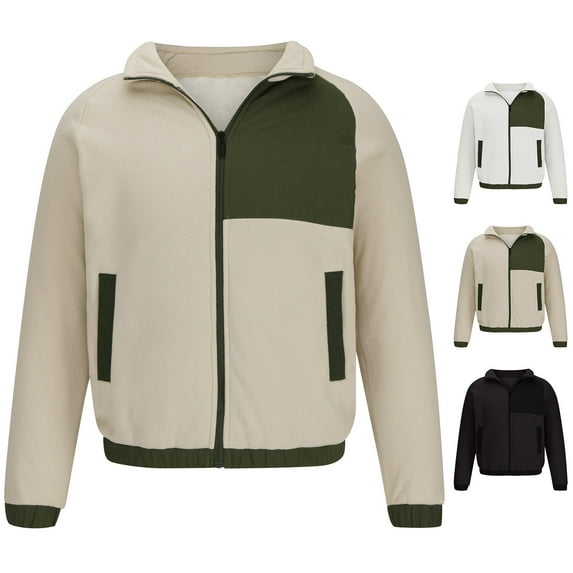 Lovskoo Mens Winter Coats Polar Fleece Thick Thermal Zipper Long Sleeve Sun Protection Outdoor Sprinter Shearling Lined Jacket with Pocket Khaki