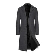 Lovskoo Mens Wool Blend Trench Coat Notch Lapel Long Sleeve Casual Outwear Pea Coats Winter Overcoat Dark Gray
