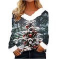 thumbnail image 1 of Lovskoo Merry Christmas Sweatshirts Women's Fluffy Trim V Neck Sweaters Casual Loose Xmas Long Sleeve Pullover L-Blue, 1 of 4