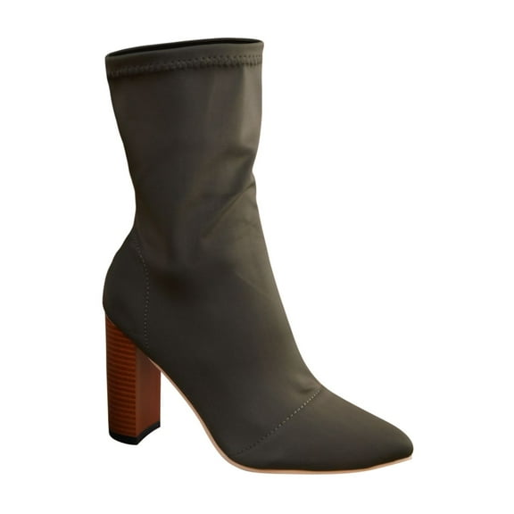 Lovskoo 2024 Mid Calf Boots for Women Chunky Stacked Heel Pointed Toe High Heel Sandals Skinny Stylish Western Boots Green