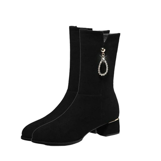Lovskoo Mid Calf Boots for Women Round Toe Chunky Heel 2024 Fall And Winter Medium Heel Thick