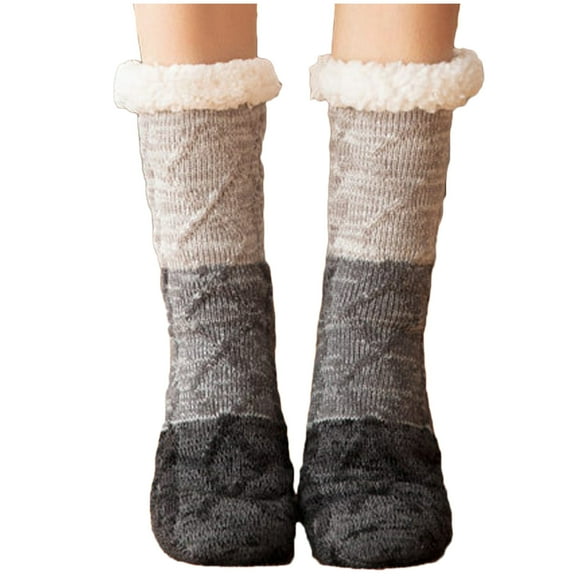 Lovskoo Mid-Calf Fuzzy Fluffy Socks for Women Girl Christmas Printing Socks Fuzzy Slipper Socks Winter Warm Sleeping Non-Slip Fleece Comfy Socks Gray