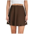 thumbnail image 1 of Lovskoo Mini Skirts for Women Satin High Elastic Waist Ruffle Short Skirt Brown, 1 of 9