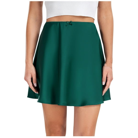 Lovskoo Mini Skirts for Women Satin High Elastic Waist Ruffle Short Skirt Green