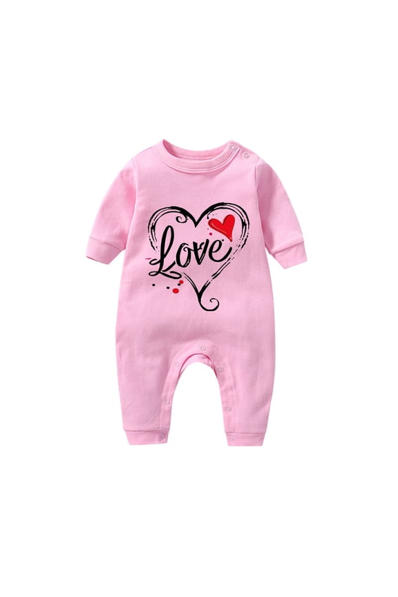 Newborn Baby Clothes Romper for Kids Girls Boys Long Sleeve Valentine's Day Heart Print T-Shirt Jumpsuit Baby Boy Girl Clothing Pink