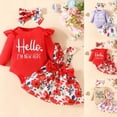 thumbnail image 1 of Zwiiyzr Newborn Baby Girl Coming Home Outfit Hello I Am New Here Bodysuits Romper Top+ Tutu Skirt+ Headband 3Pcs Purple, 1 of 9